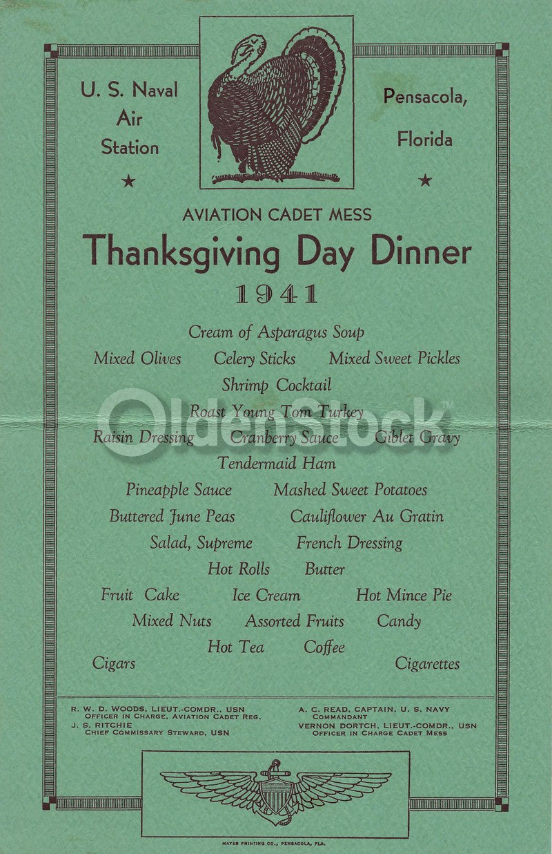 US Naval Air Station Pensacola Florida Vintage WWII Thanksgiving Dinner Menu 194