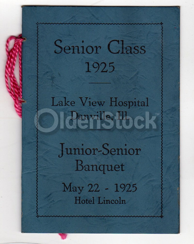 Lake View Hospital Danville Illinois Senior Banquet Antique Dinner Menu 1925