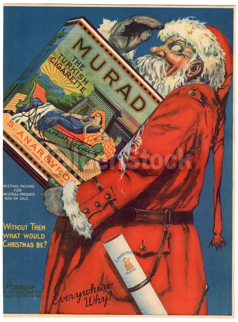 Santa Claus Murad Turkish Cigarette Antique Graphic Art Advertising Print 1917