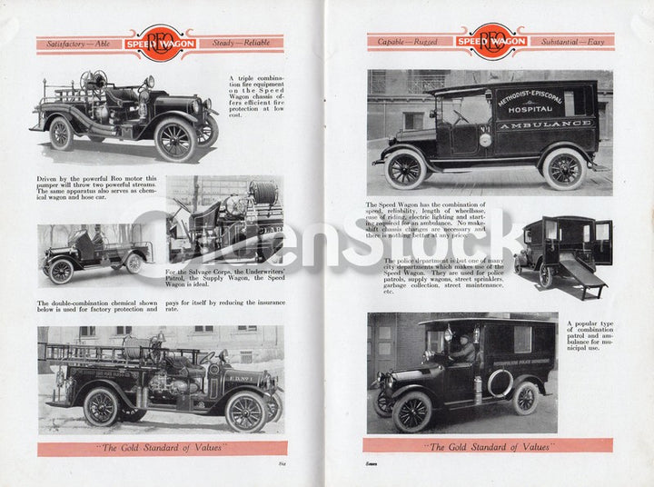 REO Speedwagon Hearse Ambulance Fire Truck Antique Graphic Advertising Booklet