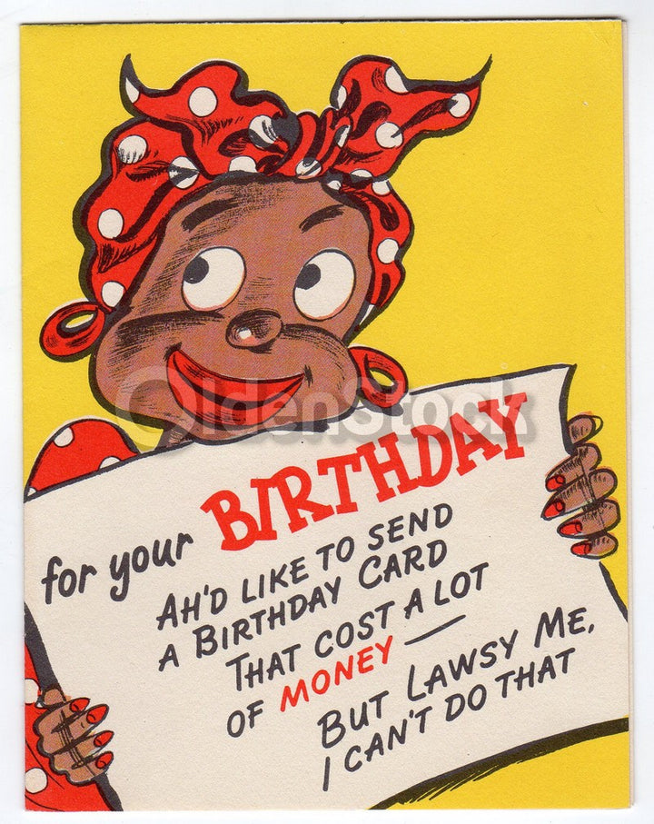Too Broke to Send a Card Black Americana Vintage Graphic Art Birthday Greeting Card