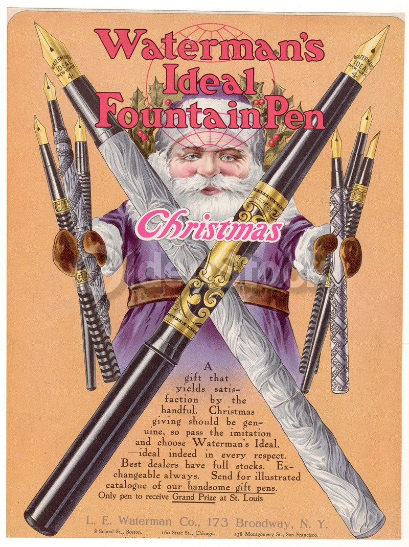 Violet Santa Claus Antique Waterman Fountain Pens Graphic Advertising Print 1904