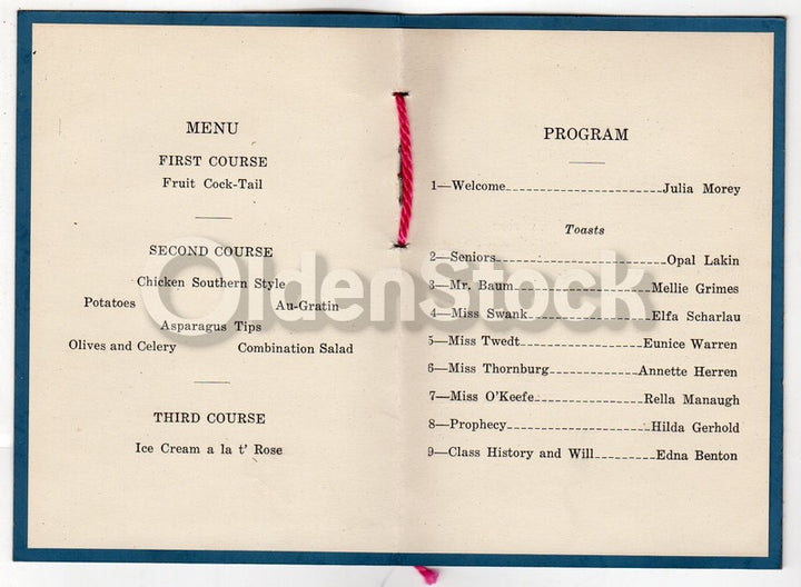 Trinity Mather School Hotel Wolford Illinois Valentine's Dance Antique Dinner Menu