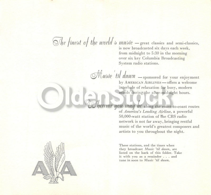 American Airlines CBS Radio Classical Music Program Vintage Advertising Flyer
