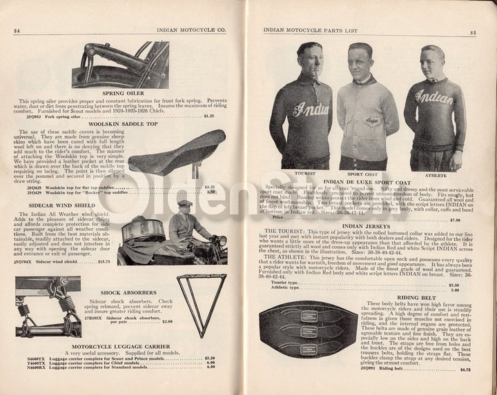 Indian Scout Motorcycles Antique Parts List Price List Catalog 1920-1926