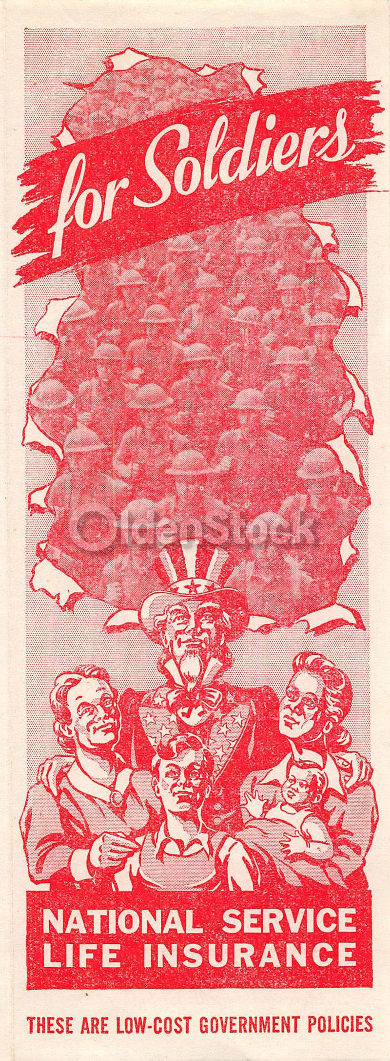 Uncles Sam Patriotic Art National Service Life Insurance Vintage Graphic Advertising Brochure Flyer