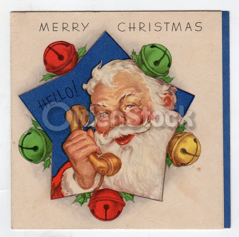 Santa Clause Telephone Call for You Vintage Graphic Art Christmas Greeting Card