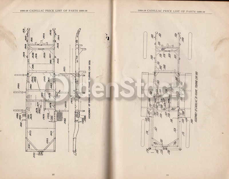 Cadillac Motor Car Automobile Company Antique Parts Price List 1909-1910