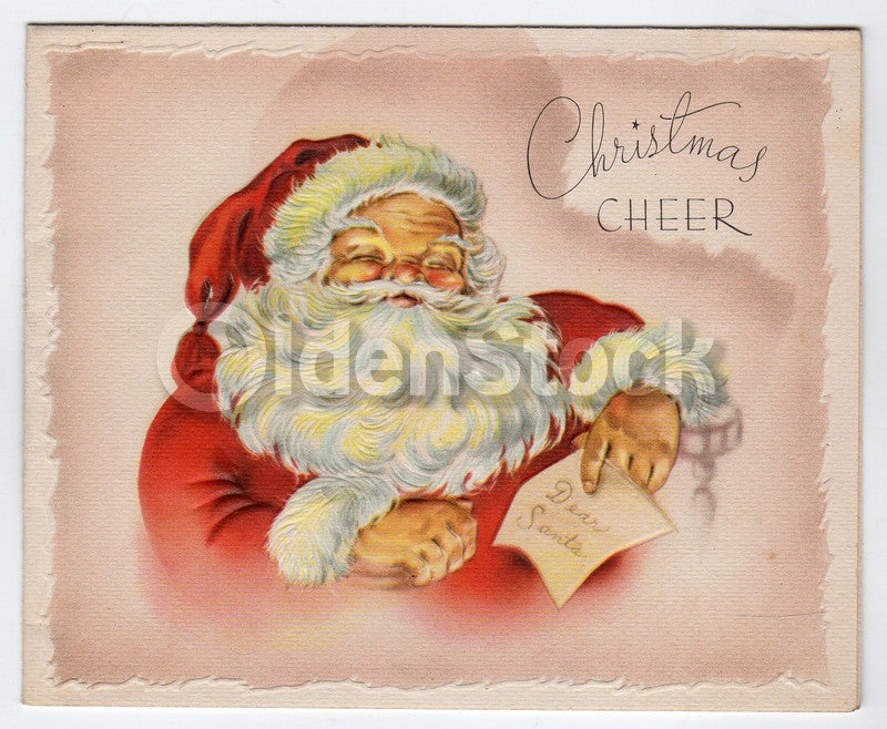 Jolly Santa Clause Christmas Cheer Vintage Graphic Art Christmas Greeting Card