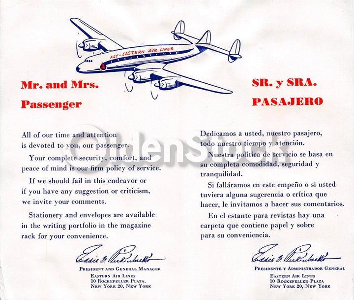 Eddie Rickenbacker Eastern Airlines Vintage Graphic Advertising Brochure Flyer
