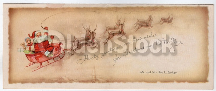 Jolly Santa Clause Christmas Cheer Vintage Graphic Art Christmas Greeting Card