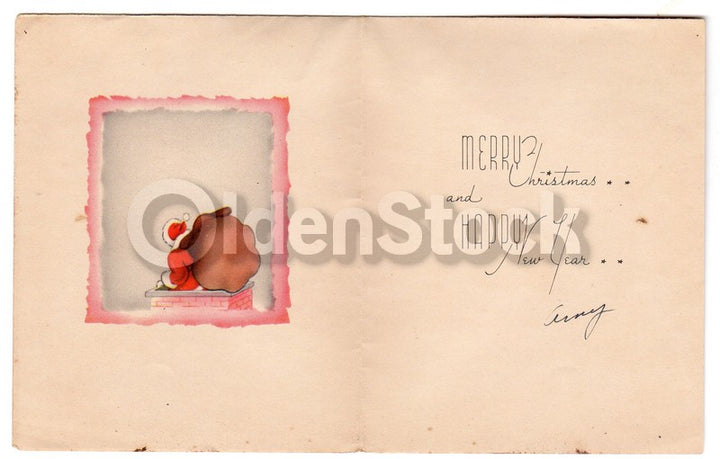 Merry Santa Clause Ho Ho Ho Vintage Graphic Art Christmas Greeting Card