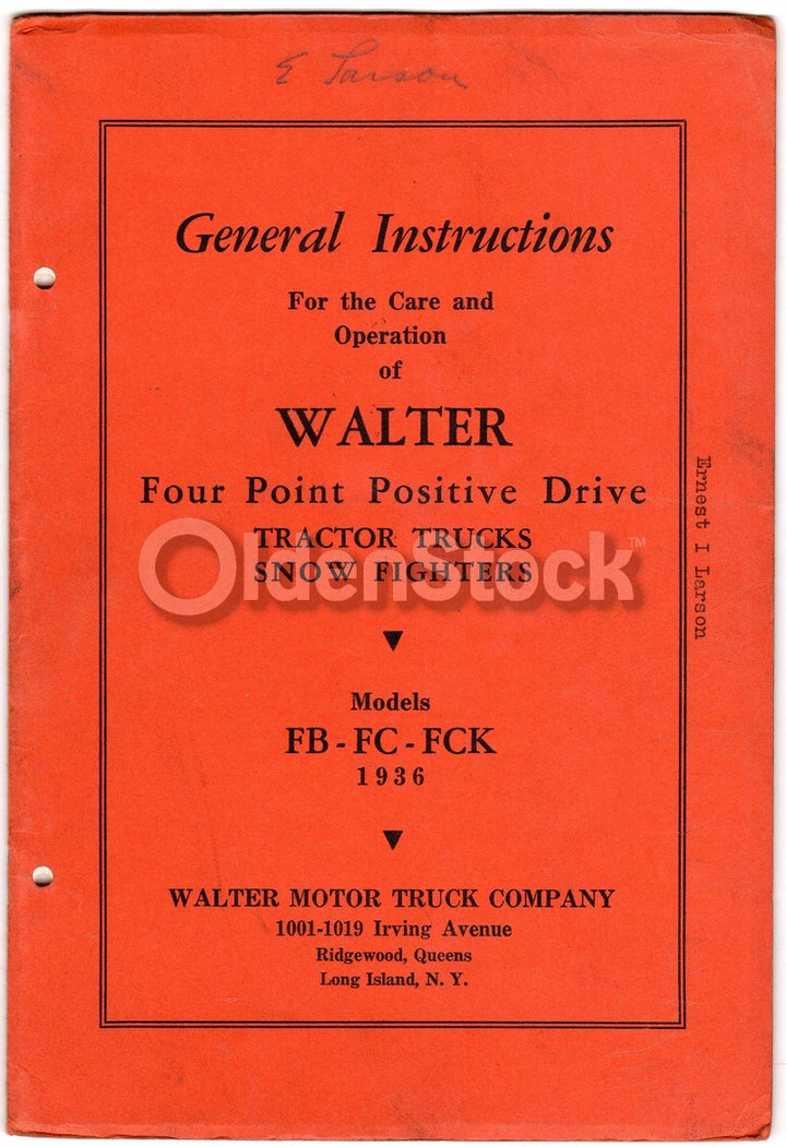 Walter Motor Truck Company Queens Long Island Antique Tractor Manual 1936