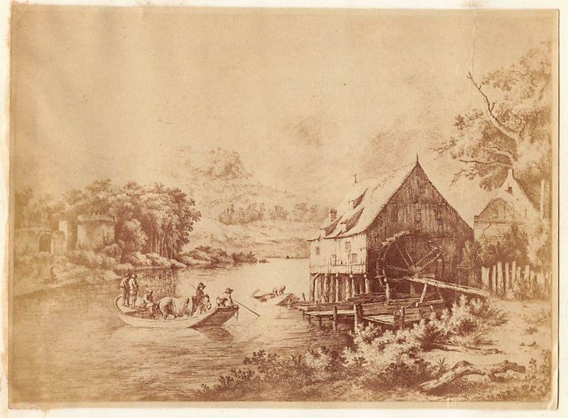 Jean Jacques Boissieu Water Mill Etching Antique Albumen Print Photo c.1900