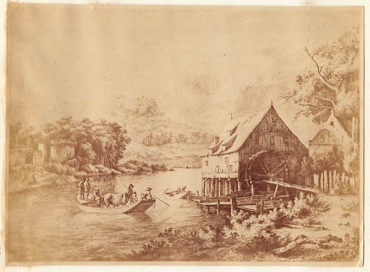 Jean Jacques Boissieu Water Mill Etching Antique Albumen Print Photo c.1900