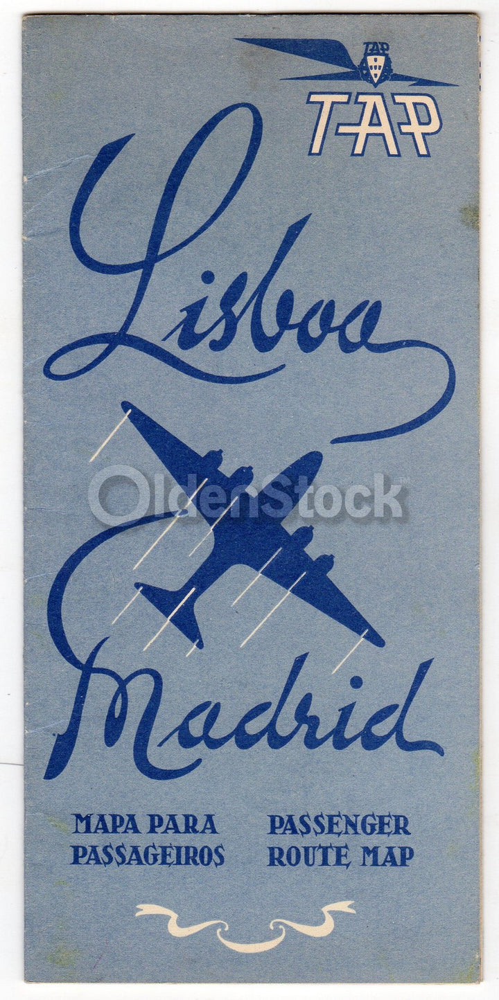 TAP Air Portugal Lisbon to Madrid Flights Vintage Advertising Brochure Map