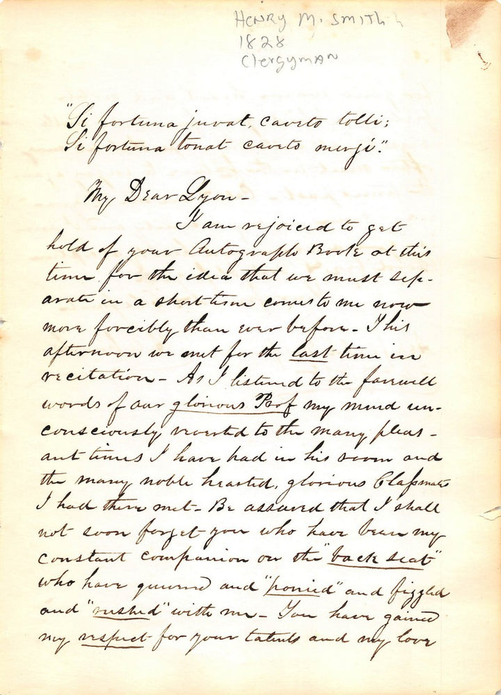 Henry M. Smith Ashfield Massachusetts Church Minister Antique Autograph Signed Letter