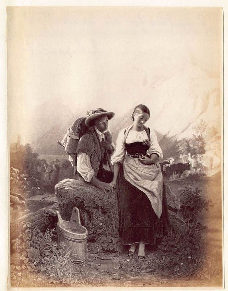 Robert Beyschlag Shepherdess Painting Antique Albumen Print Photo c.1900