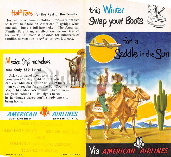 American Airlines West Coast Cowboy Vacations Graphic Advertising Brochure