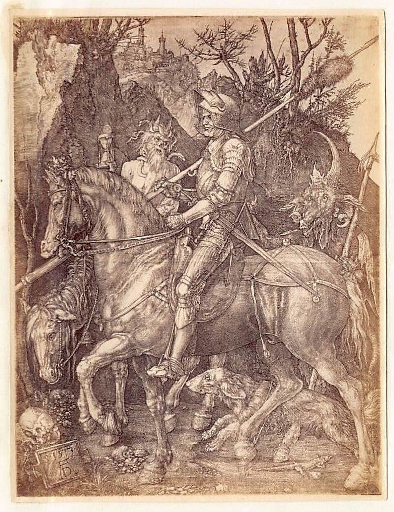 Albrecht Durer Knight Death and The Devil Etching Antique Albumen Print Photo c.1900