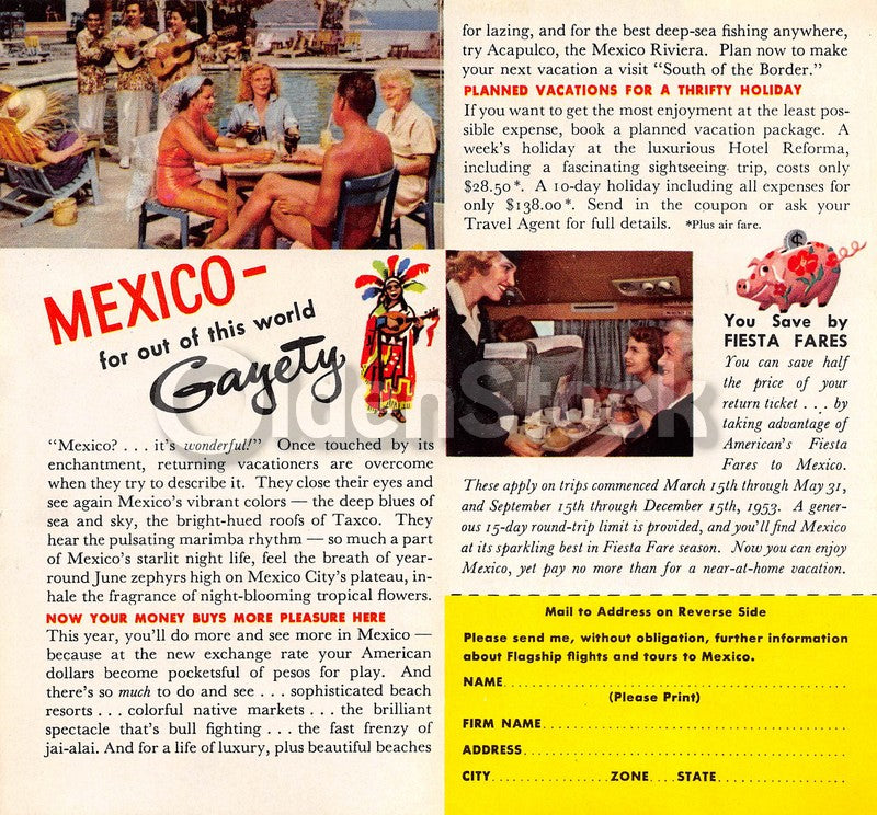 American Airlines Mexico Mexicans Vacations Vintage Graphic Advertising Brochure