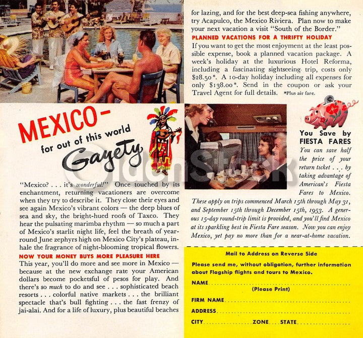 American Airlines Mexico Mexicans Vacations Vintage Graphic Advertising Brochure