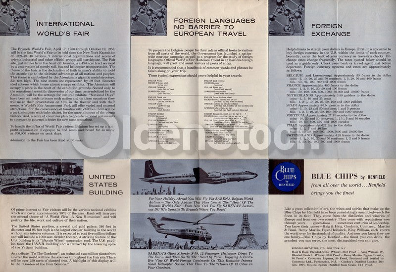 Sabena Belgian Airlines Brussels World's Fair Map Vintage Advertising Brochure