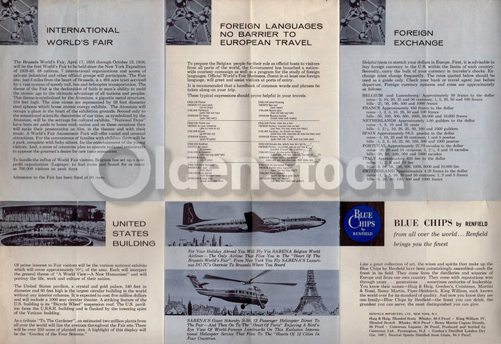 Sabena Belgian Airlines Brussels World's Fair Map Vintage Advertising Brochure