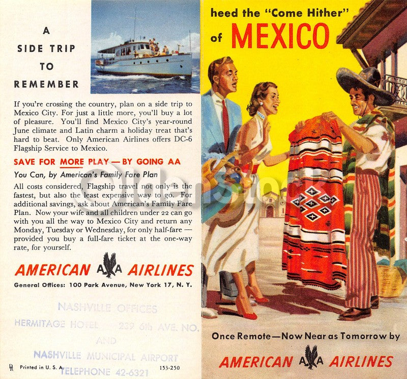 American Airlines Mexico Mexicans Vacations Vintage Graphic Advertising Brochure