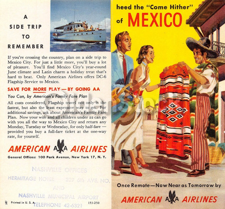 American Airlines Mexico Mexicans Vacations Vintage Graphic Advertising Brochure