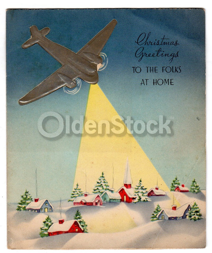 WWII US Air Force Bomber Plane Vintage Graphic Art Christmas Greeting Card