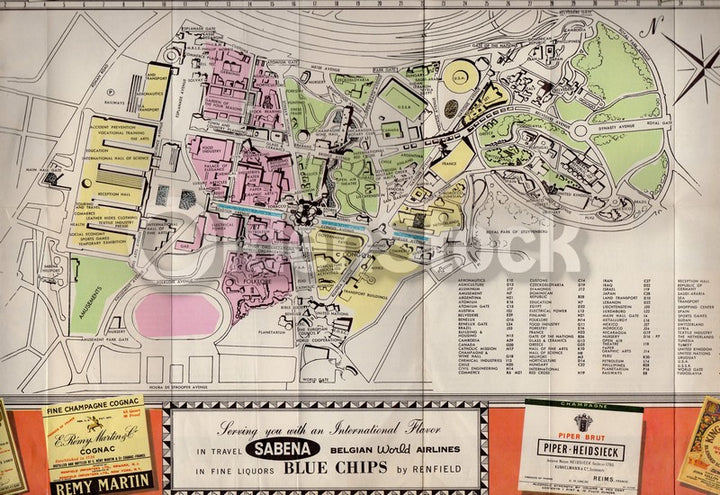 Sabena Belgian Airlines Brussels World's Fair Map Vintage Advertising Brochure