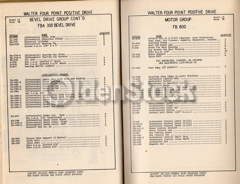 Walter Tractor Snow Fighter Trucks Queens NY Antique Auto Repair Parts List 1936