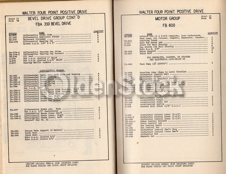 Walter Tractor Snow Fighter Trucks Queens NY Antique Auto Repair Parts List 1936