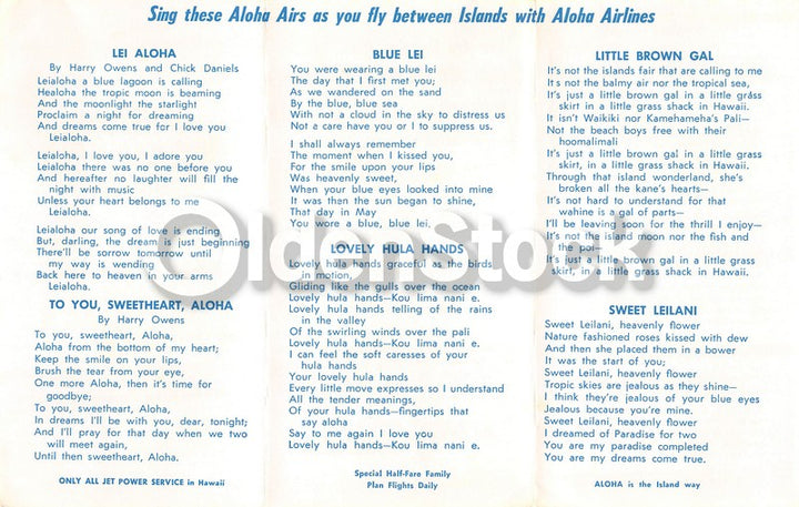 Aloha Airlines Hawaiian Island Songs Vintage Graphic Advertising Brochure Flyer