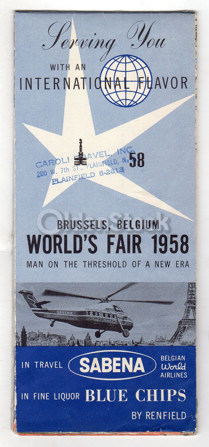 Sabena Belgian Airlines Brussels World's Fair Map Vintage Advertising Brochure