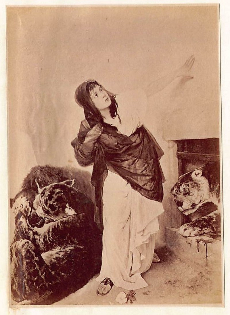 Gabriel Max Christian Martyr Tiger Painting Antique Albumen Print Photo c.1900