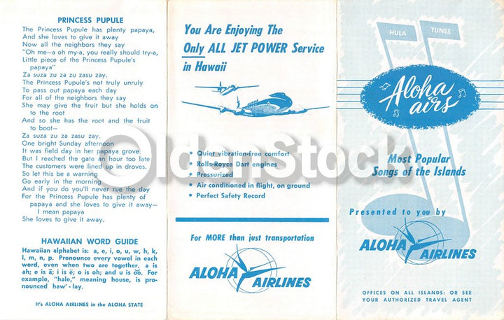 Aloha Airlines Hawaiian Island Songs Vintage Graphic Advertising Brochure Flyer