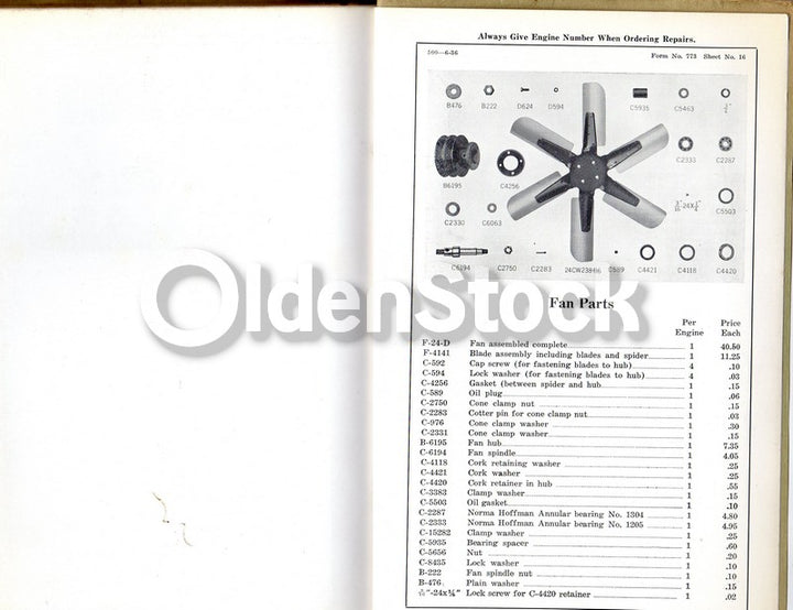 Walter Tractor Snow Fighter Trucks Queens NY Antique Auto Repair Parts List 1936