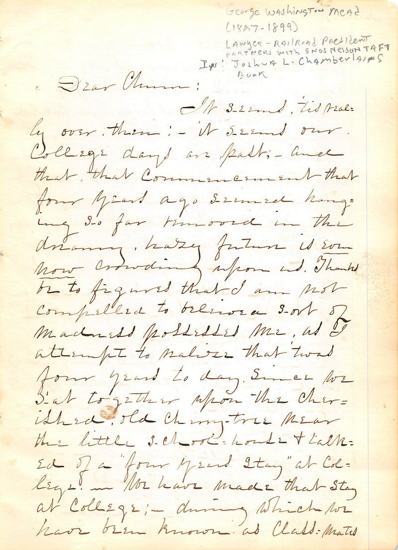 George Washington Mead Lawyer Railroad President Antique Autograph Signed Letter