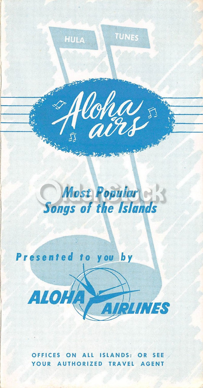 Aloha Airlines Hawaiian Island Songs Vintage Graphic Advertising Brochure Flyer