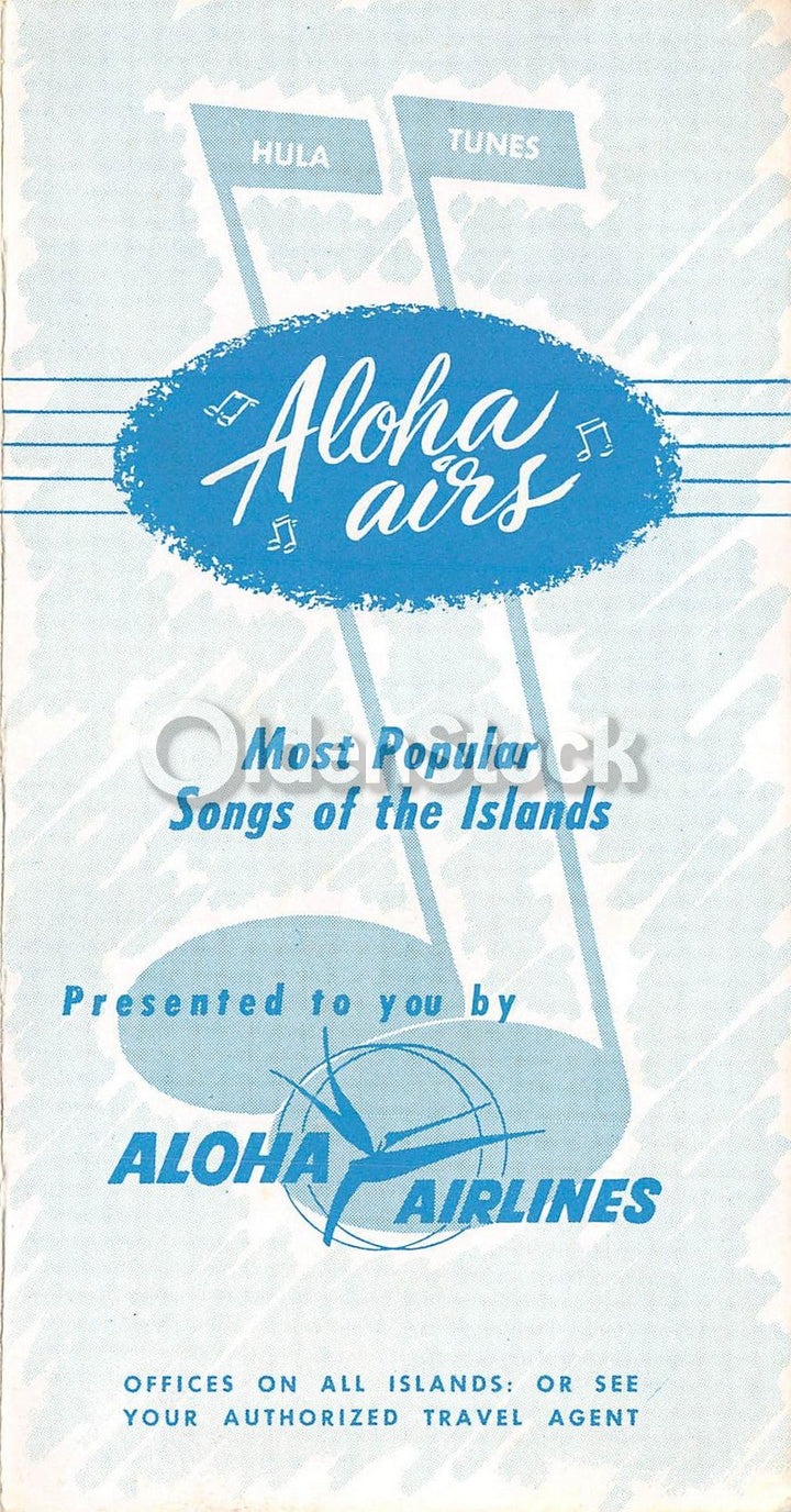Aloha Airlines Hawaiian Island Songs Vintage Graphic Advertising Brochure Flyer