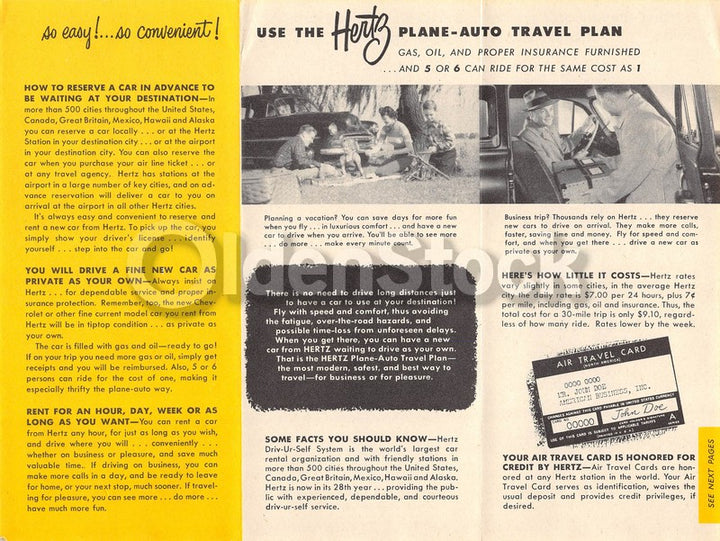 American Airlines Routes Hertz Car Rentals Vintage Graphic Advertising Brochure