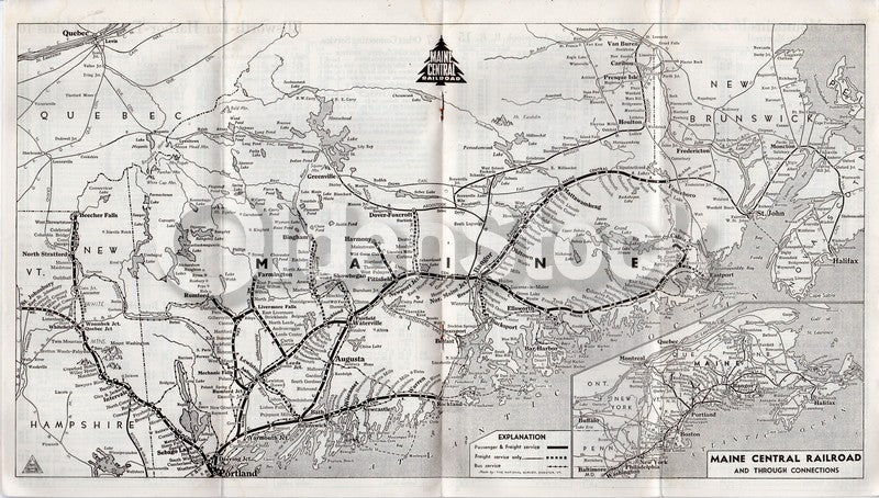 Maine Central Railroad & Bus Vintage 1940s Timetable Rates Brochure