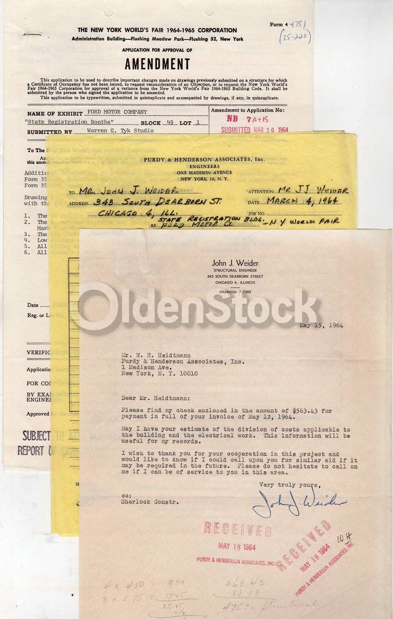 World's Fair 1964 Ford Motor Company Registration Booths Original Work Documents