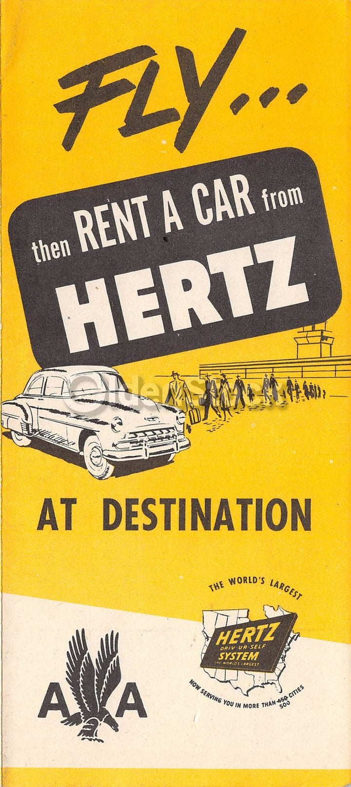 American Airlines Routes Hertz Car Rentals Vintage Graphic Advertising Brochure
