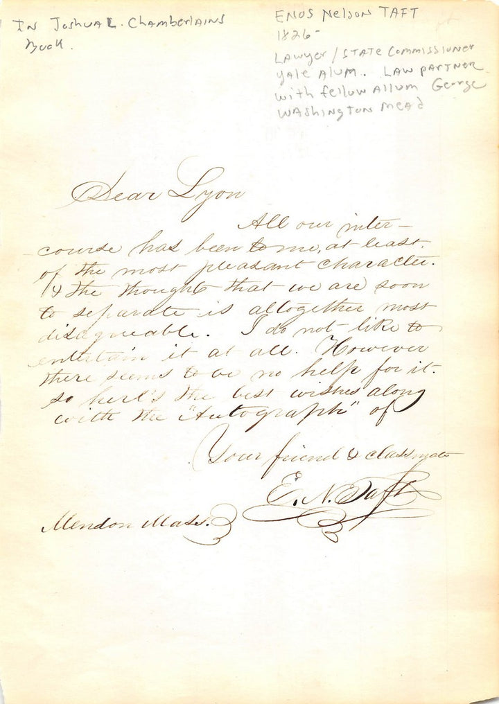 Enos Nelson Taft Lawyer State Commissioner Antique Autograph Signed Letter