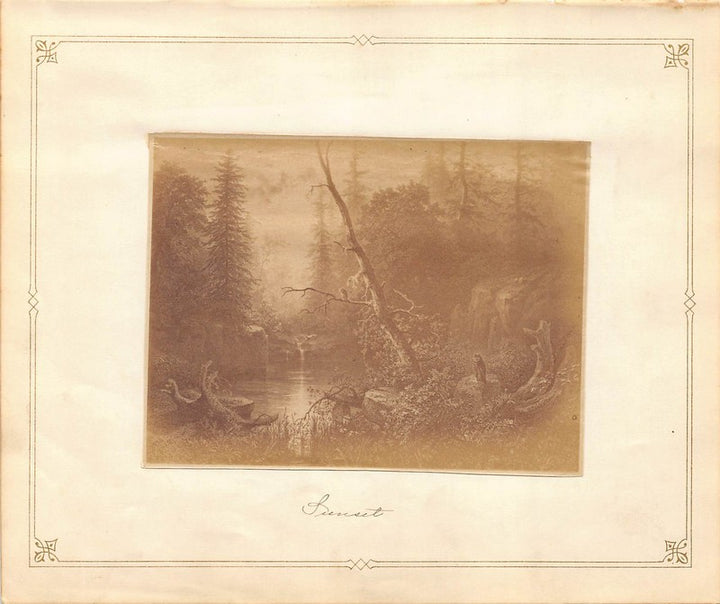 Karl Friedrich Lessing Forest Sunset Painting Antique Albumen Print Photo c.1900