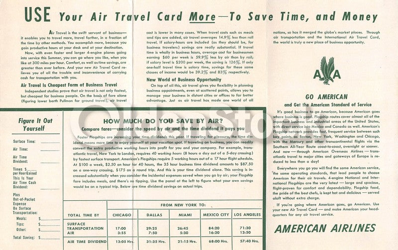 American Airlines Air Travel Club Card Vintage Graphic Advertising Brochure