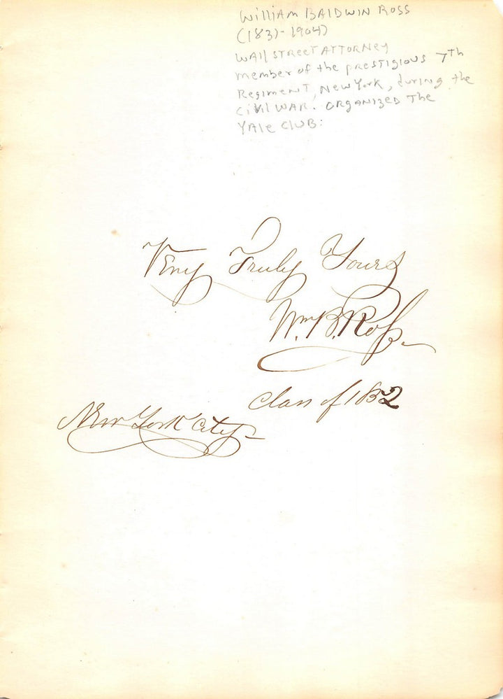 William Baldwin Ross Civil War New York 7th Regiment Antique Autograph Signature 1832